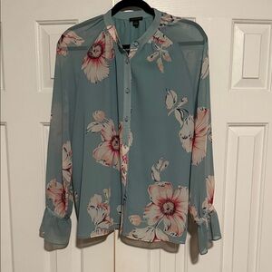 Ann Taylor Floral Blouse - Blue and Pink